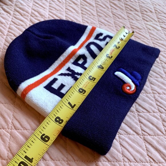 VINTAGE - Montreal Expos Knit Beanie • Winter Hat - Navy and Red - Picture 7 of 8